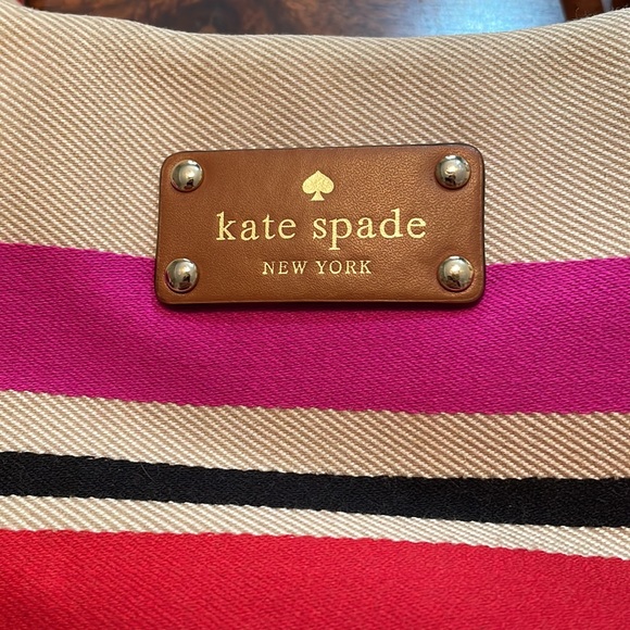 Kate Spade Oak Island Striped Tote Hobo Bag - Leather Handles & Bottom - Picture 2 of 8